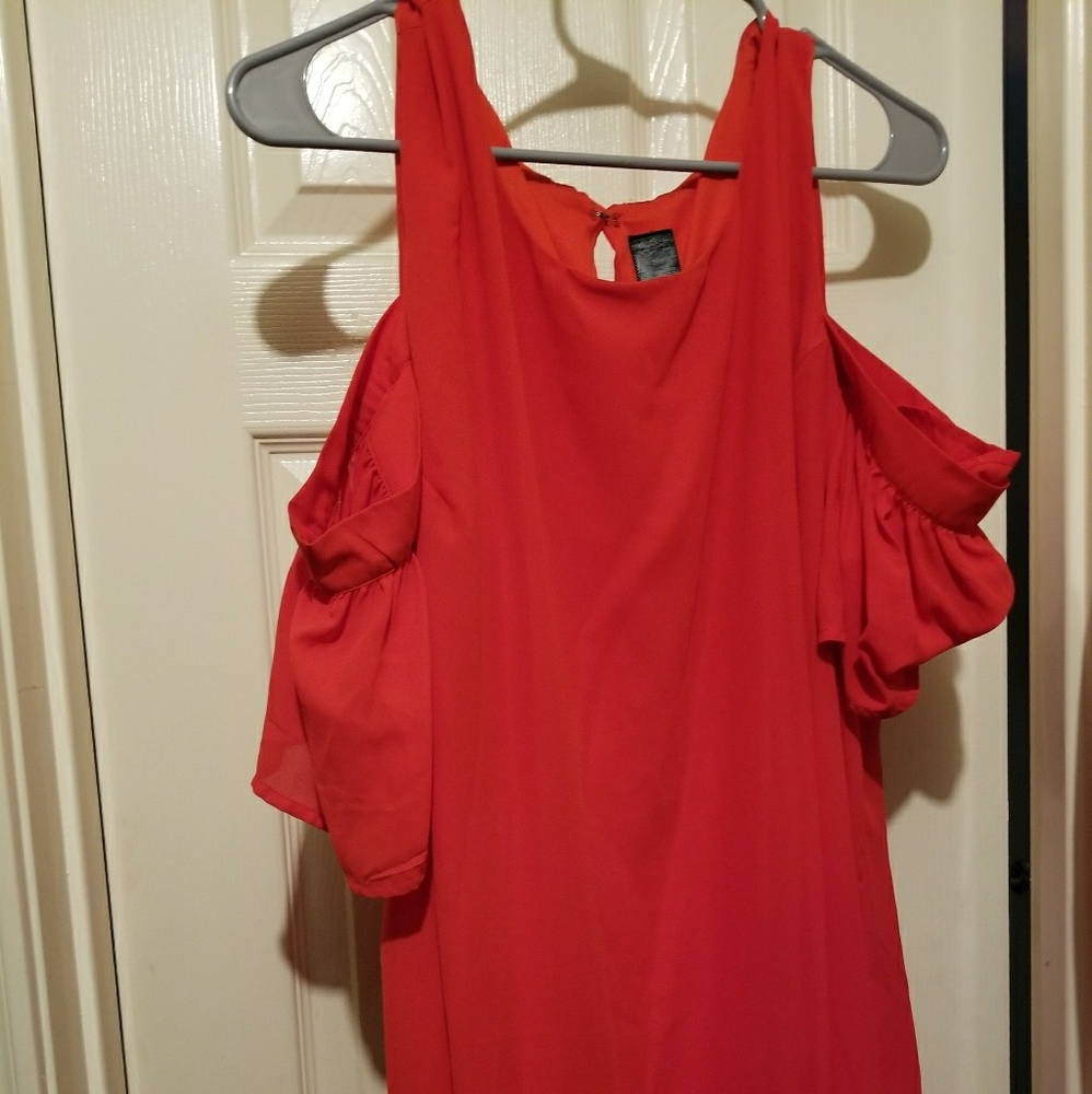 RED Peek a boo shoulder dress